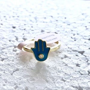 🆕 14k Gold Plated Sterling Silver Enamel CZ Hamsa Ring